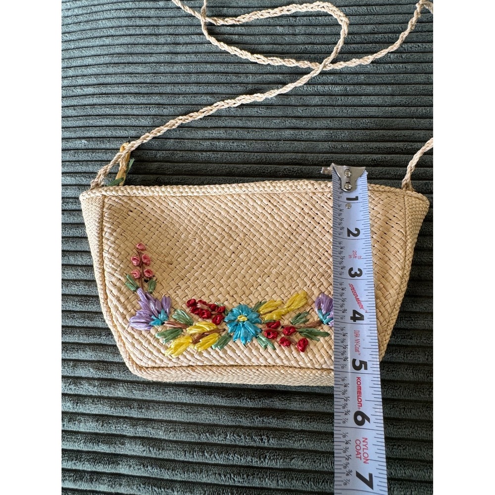 Vintage Woven Straw Crossbody Bag Floral Embroidered Small Shoulder Purse‎